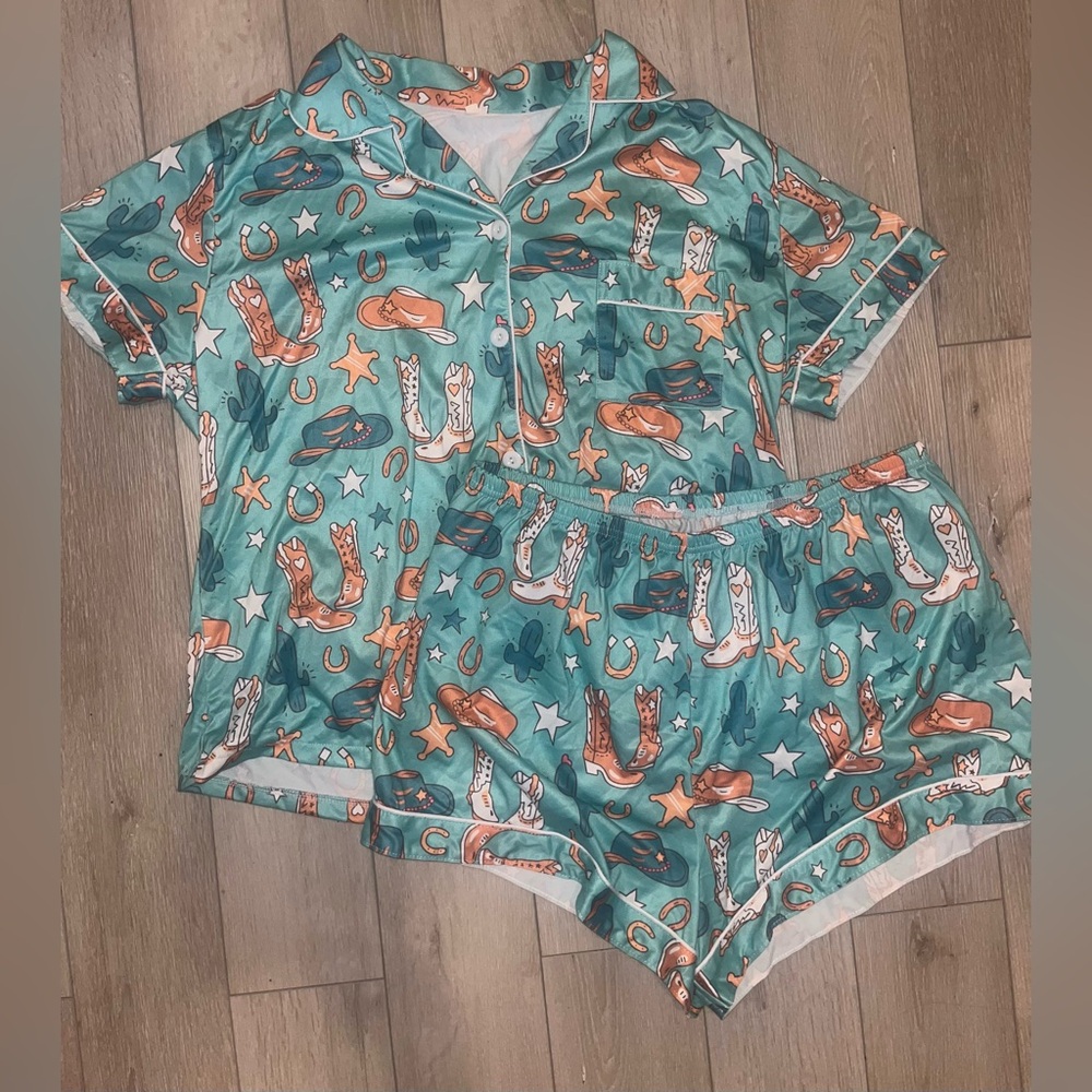 Turquoise western pajama set